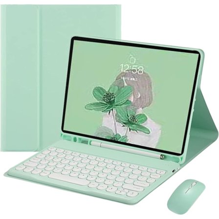 IPad 9 2021 10,2 tum IPad 8 IPad 7 Air 3 Pro 10,5 Tangentbordsfodral med Färg Tangentbord Mus Söta Retro Runda Tangenter Godisfärger Löstagbart 