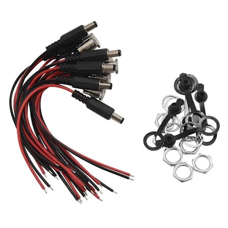 6 kpl Liittimet 5,5 x 2,1 mm Fe-liitin kierteellä, kaapelilla ja El-liittimellä