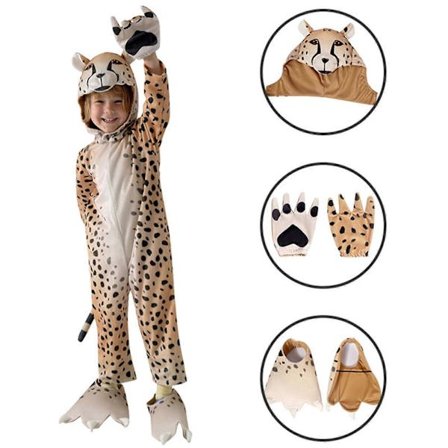 Leopard Kattdräkt för Barn med Huvudbonad - Söt Jumpsuit för Halloweenfest Cosplay, 100% Ny