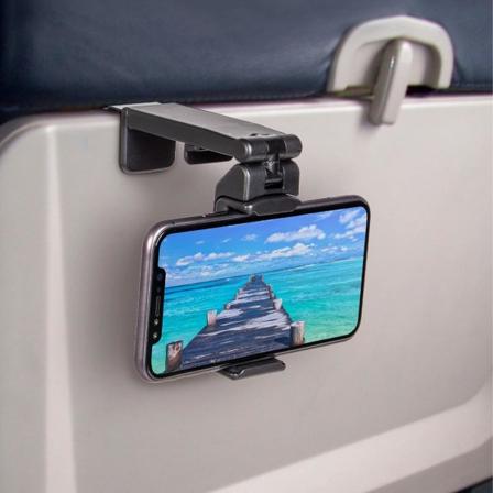 Universalhållare för telefon i flygplan. Handsfree-visning med multidirektionell dubbel 360 graders rotation.