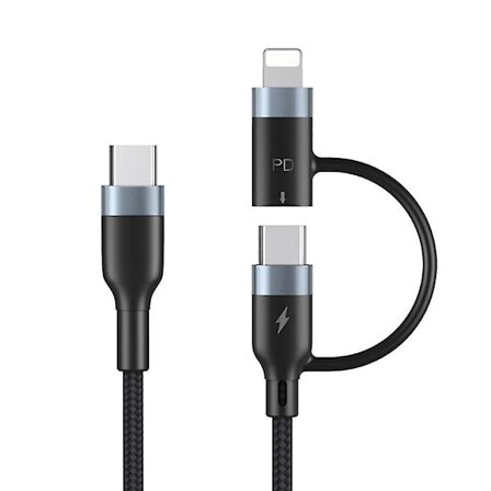2-i-1 1m 60W PD USB-C til Type-C/Lightning Hurtig Lading Kabel for iPhone Macbook Xiaomi