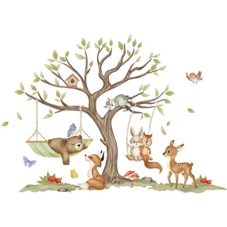 Veggklistremerker dyr skog veggdekorasjoner vegg veggklistremerker barn cerf rev furu kompatibel med barnerom barnehage【pl】