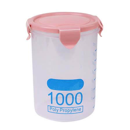 Rosa lufttät matförvaringsbehållare i plast 1000 ml stapelbar burk för köksorganisation