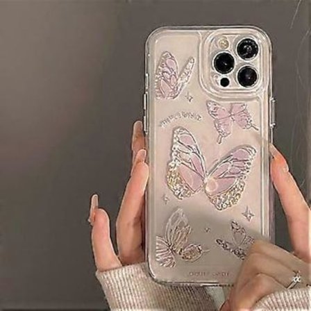 Klar Lilla Butterfly Bling Sød Telefon Cover til iPhone 14 6.1" Cover Modebeskyttende Cover Stødsikkert Skin til iPhone 14 Covers