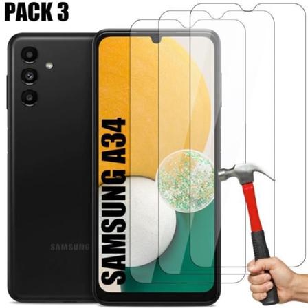 Set med 3 härdade glasögon för Samsung Galaxy A34 Glasskydd Transparent Transparent