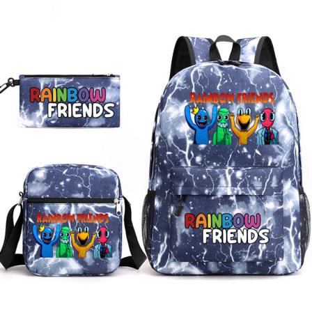 Rainbow Friends Tegnede Børns Skoletaske i Tre Dele (Madkasse, Case, Rygsæk) Lightning Type Blå