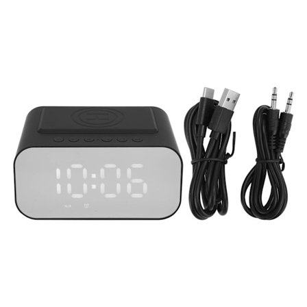 Trådlös laddning Bluetooth-högtalare Multifunktion 15W Snabbladdning FM-radio Sovande timer Dubbla larmhögtalare Svart