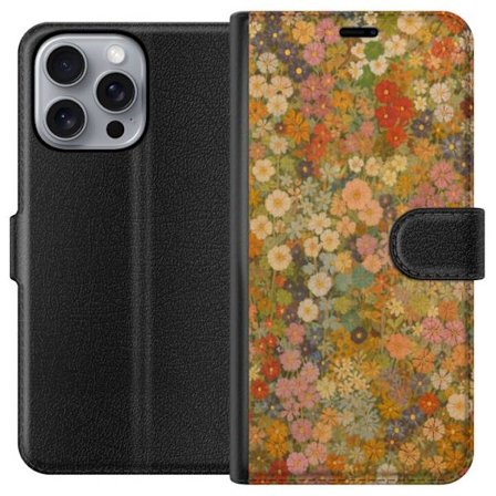 Kompatibelt Plånboksfodral till Apple Apple iPhone 16 Pro Max Blomsteräng i varma toner med en nostalgisk målarkänsla