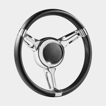 Volante lancha a motor Isotta Diama, acero inoxidable con cuero, Ø350 mm, con cubo, para eje de dirección de 3/4" (19 mm), negro