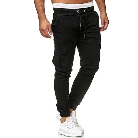 Herre Bukser med Snøring, Cargo, Combat, Casual, Arbeid, Sport, Slim Fit, Multilommer, Jogging, Mansjett Black 2XL