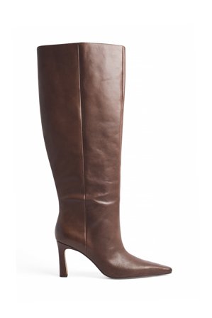 NA-KD Slim Toe Leather Knee High Boots - Boots - Brun - EU 36