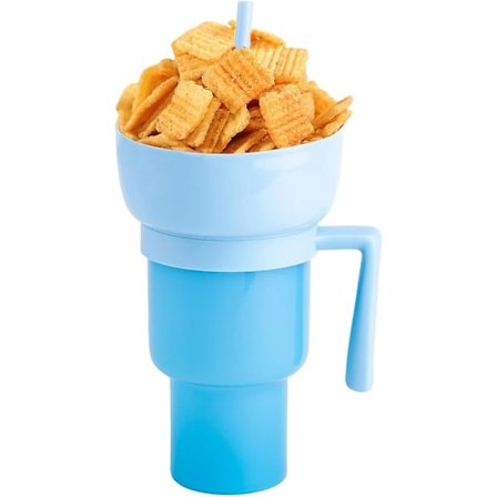 Snack- och Dryckeskopp 2 i 1, Stadium Tumbler, Snackkoppskål med Sugrör, återanvändbar Snack och