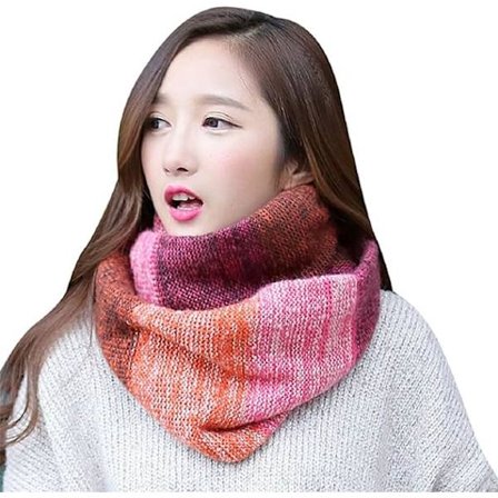 Kvinners fargerike halsesjal Vinter strikket sløyfe uendelig skjerf varmt omslag krage