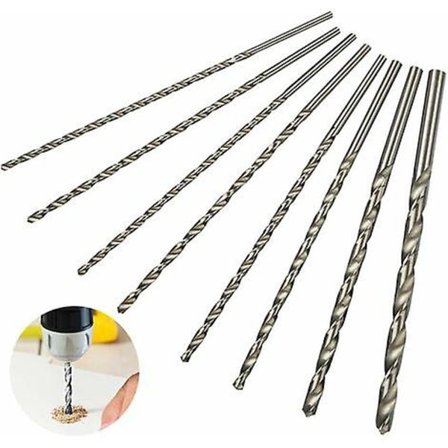 Ekstra langt bitsæt 200 mm 8 dele, HSS-bits, lige skaft 4 mm, 4,2 mm, 4,5 mm, 5 mm, 5,2 mm, 6 mm, 8 mm, 10 mm diameter, værktøj til træboring