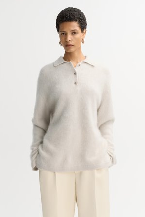Soft Goat - Brushed polo shirt - Women cashmere sweater - XS - Chalk