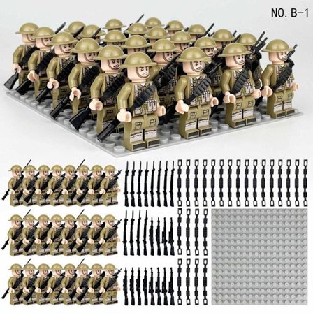 Militær byggeklods minifigur sæt, 24 dele, lille partikel samlelegetøj, i pose. Tidligere B-1