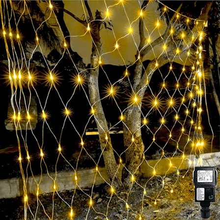 3m X 2m 200 LED-nätljus för trädgård, nätanslutna, vattentäta med 8 lägen och timer, nätgardinlampor, varmvitt