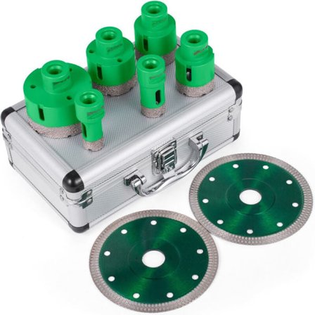 Diamantbor, Premium Kvalitet 6-Dels Cylindrisk Diamantborsæt, med 2 Klinger, Letvægts Bærbar Kuffert, til Fliser