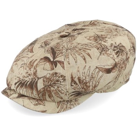 Stetson - Beige flatcap Keps - Hatteras Organic Linen Print Beige Leaves Flat Cap @ Hatstore