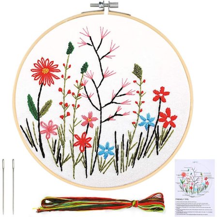 Krydssting Starter Kit med Blomstermønster, DIY Krydssting Broderi Starter Kit, Håndsyningssæt til Voksne Begyndere 8 Tommer, Stil B