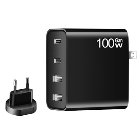 100W GaN Lader Adapter Dobbel Type C QC3.0 USB-A EU-PLUGG
