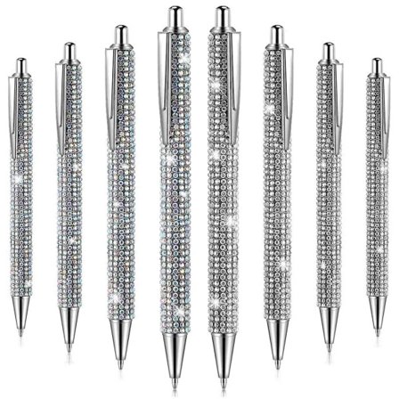 8 stk. Sød Pen Bling Diamant Jul Rhinestones Gave Metal Kuglepen Fancy Glitterende Krystal B
