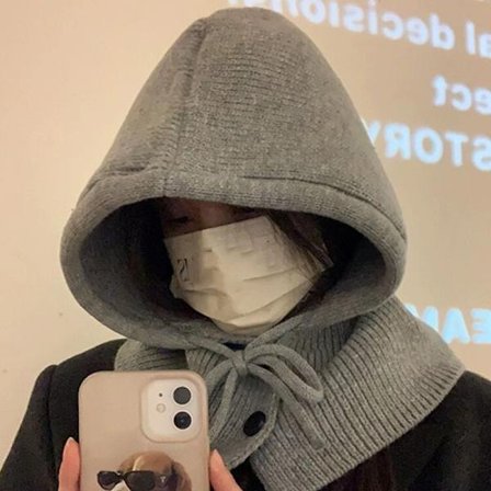 Solid Color Autumn Winter Hats For Women Men Knitted Warm Hooded Beanie One Piece Scarf Cap Outdoor Ear Protection Balaclava Hat