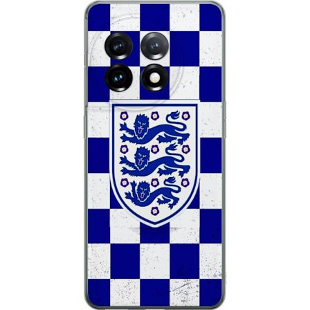 Kompatibel Mobilcover til OnePlus OnePlus 11 Grafisk skakternet mønster i blåt og hvidt med et klassisk heraldisk emblem, retro-inspireret sport- og