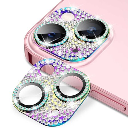 iPhone 15/15 Plus Kameraskydd Diamant Härdat Glas Regnbåge