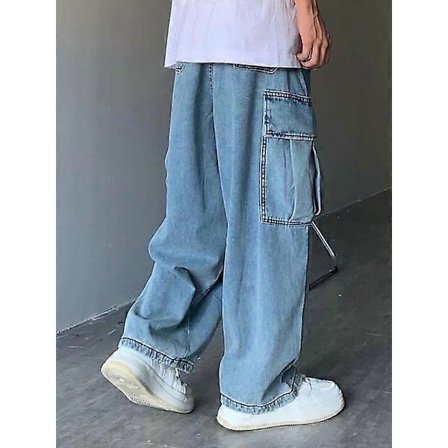 JWL-Denim Bukser Herre Jeans Denim Cargo Bukser Baggy Vide Ben Jeans Casual Høst Vinter Koreansk Streetwear Hip Hop Cowboy