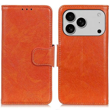 iPhone 17 Pro Plånboksfodral Äkta läder - Orange