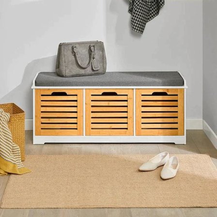 Rootz Opbevaringsbænk med 3 skuffer & sædepude-Skoskab Opbevaringsenhedsbænk