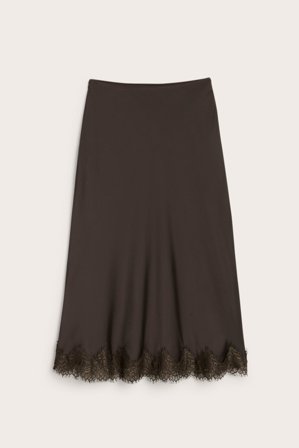 Kappahl | Satinkjol med spetskant | Brun