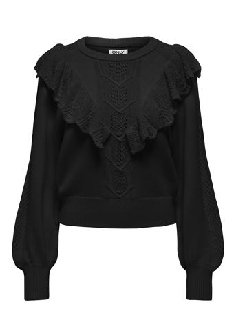 Onlcherry Ls Ruffle O-Neck Cc Knt Black ONLY