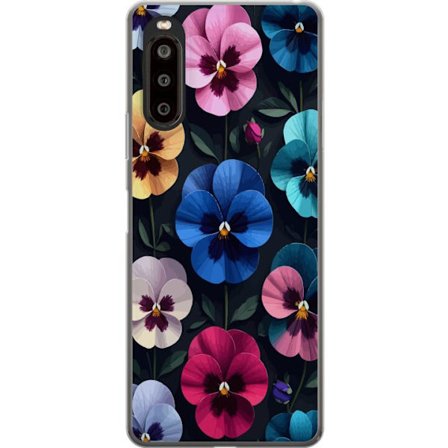 Yhteensopiva Puhelinkuori Sony Xperia 10 II Koristeellinen kukkakuvio, jossa on värikkäitä pensasmainen kukkia ja tumman tyylikäs tausta
