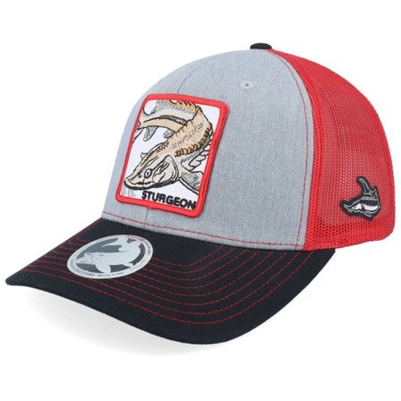 Skillfish - Grå trucker Keps - Sturgeon Box 112 Tri Heather Grey/Red/Black Trucker @ Hatstore