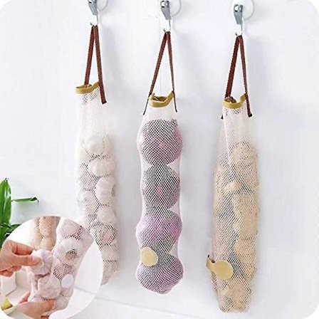 Reusable Mesh Produce Bags for Fruit and Vegetables - For Garlic, Onions, Potatoes, Groceries