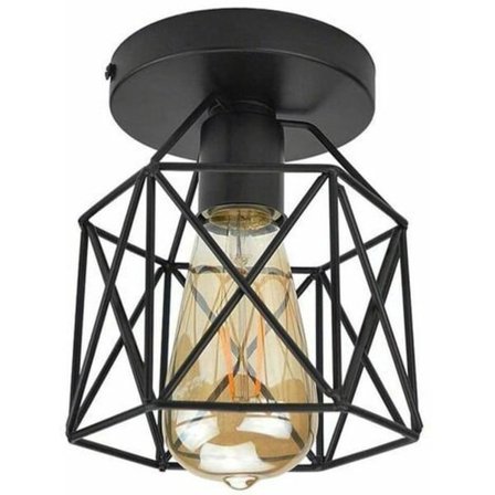 Retro Industrielt Firkantet Metal Loftlampe Sort Jern, Terning Burlampe E27 til Stue Soveværelse Cafe Bar Restaurant Indgang Gang (Sort)