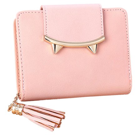 Kattplånbok för kvinnor, liten dubbelvikt myntplånbok, blixtlås, valentinsdagspresent till kattälskare. Rosa