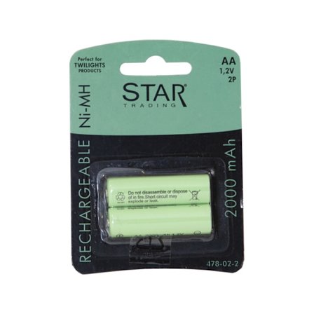 2-pack med uppladdningsbart AA batteri. 2000mA