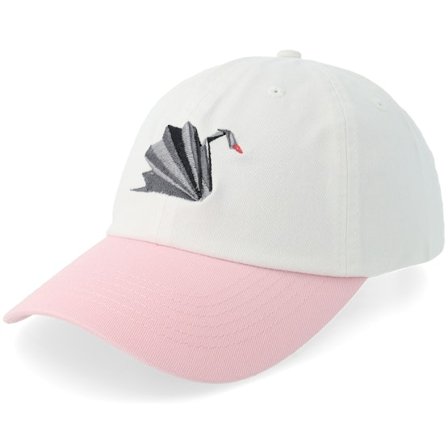 Origami - Origami Black Swan Washed White/Pink Dad Cap Unconstructed White Cap - @ Hatstore