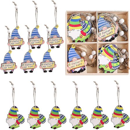 12 stk. Påske Gnome Tre Hengende Ornamenter Sett, Tre Elver Dekorasjoner Hy