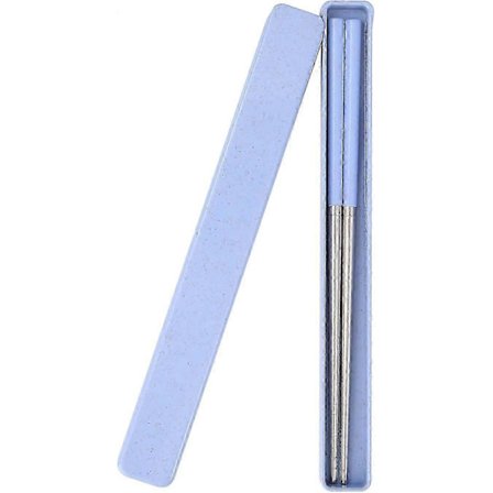 Gjenbrukbare spisepinner i rustfritt stål med uttrekkbart etui og håndtak av hvetestrå