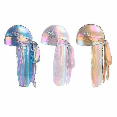 3 stk. Dame Hodeskjerf Turban Lang Hale Imitert Silkestoff Reflekterende For Hjem Utendørs Bruk (rosa Himmelblå Gull)