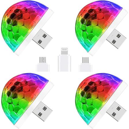 USB Disco Ball Lys Lydaktivert LED Atmosfære Festlys Mini Bærbar for Smarttelefoner, 4W (4 Pakning)
