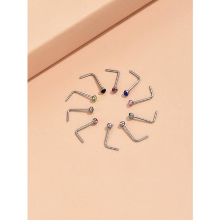 Pakke 10 L-formede nesepiercinger i 316L stål 10 forskjellige farger