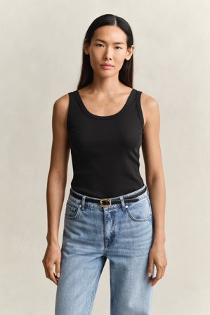 GANT Damen Geripptes Tanktop (XS) Schwarz