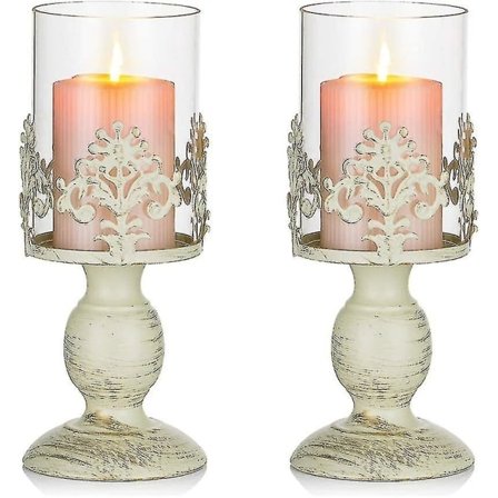 2 stk. Vintage Metal Søjle Lysestage Antik Orkan Lysestage Med Glas Skærm Beskyttelse Accent Display Til Hjem Bryllup Lys Dinner Indretning