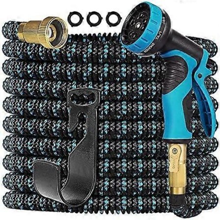 100ft Expanderbar Trädgårdsslang med 10 Funktioners Munstycke och 3-Lagers Latex Vattenslang Läckagesäker Utdragbar Trädgårdsslang med Solida Beslag (