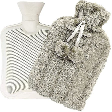 Varmtvannsflaske 2 Liter Med Naturlig Gummi Og Kunstig Pels Trekk. Anti-lekkasje Varmt